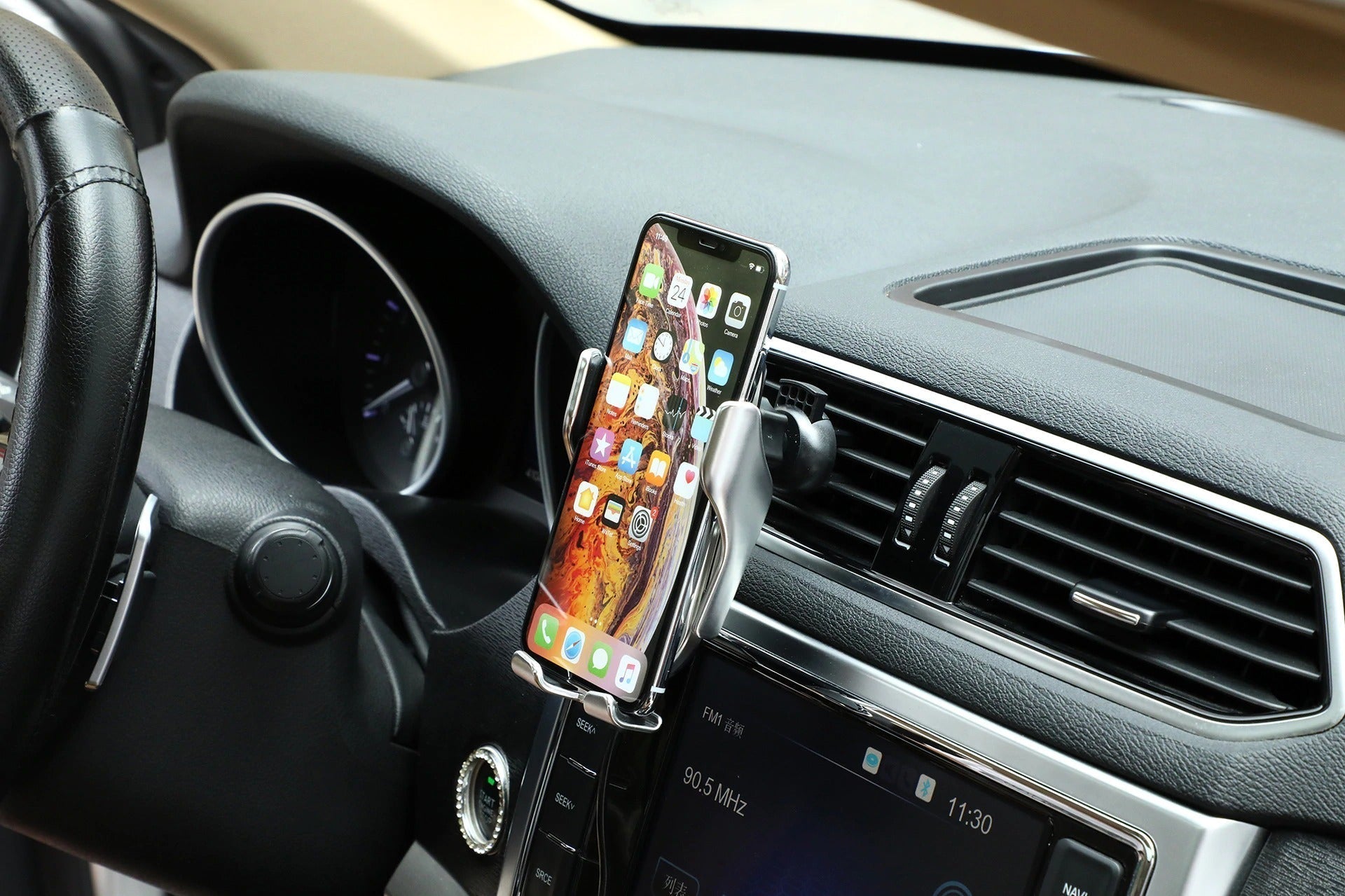 Support de téléphone de voiture sans fil – Serrage automatique avec charge Qi et support réglable à 360°
