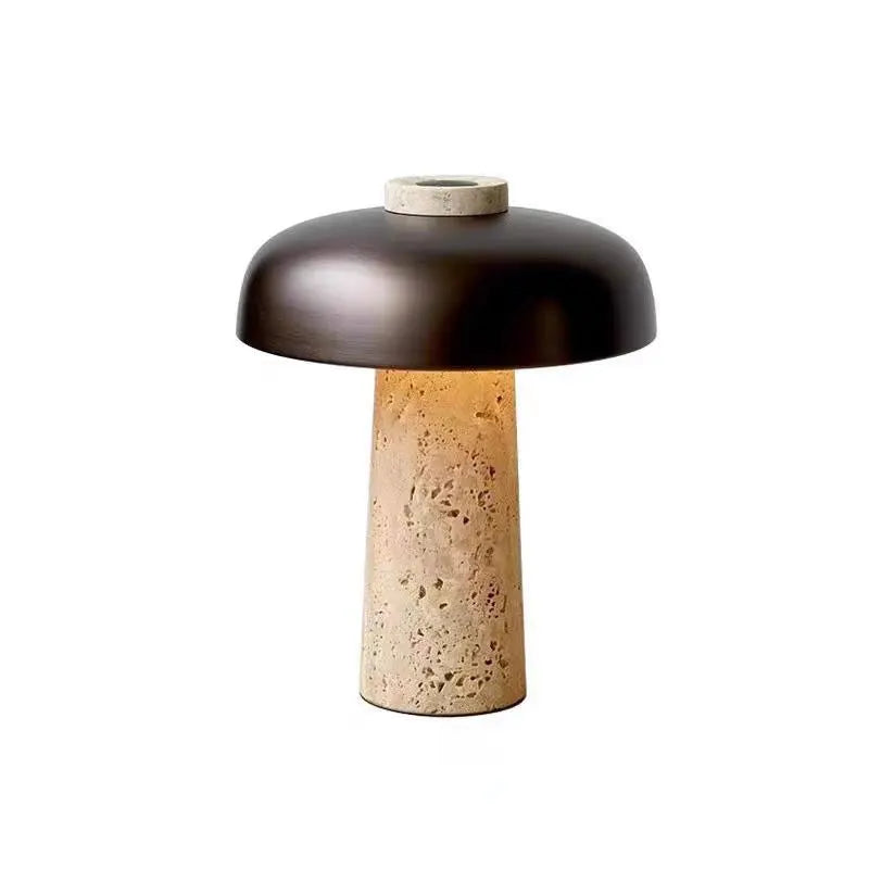 StoneAura - Elegant Bordlampe i Travertin med Blød LED-belysning
