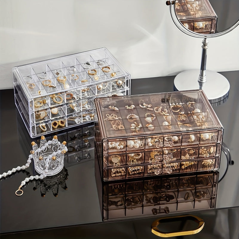 Organisateur de bijoux – Boîte de rangement à 3 couches avec 72 compartiments et couvercle protecteur transparent