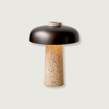 StoneAura - Elegant Bordlampe i Travertin med Blød LED-belysning