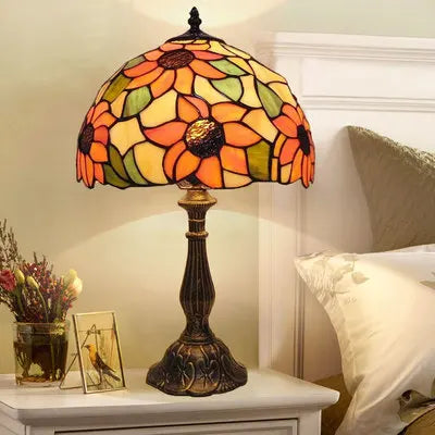 Tiffany Table Lamp – Stained Glass Design with Warm Lighting & Adjustable Gooseneck