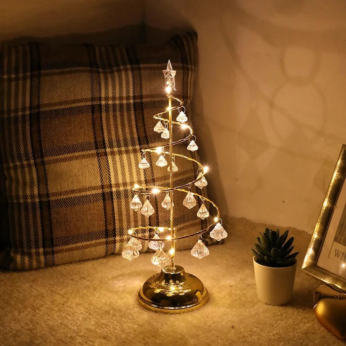 Spiral Christmas Tree Lamp – Tabletop Light with Crystal-Style Ornaments