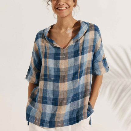 Women’s Airy Linen V-Neck Shirt | Short Sleeve Casual Summer Top