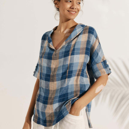 Women’s Airy Linen V-Neck Shirt | Short Sleeve Casual Summer Top