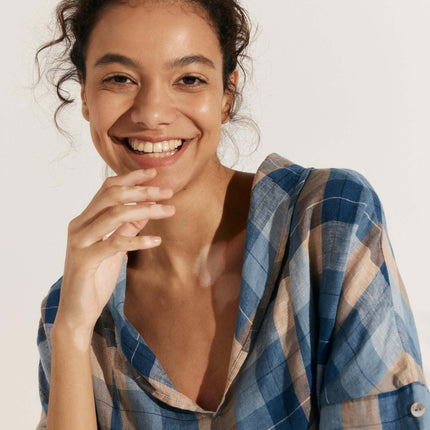 Women’s Airy Linen V-Neck Shirt | Short Sleeve Casual Summer Top