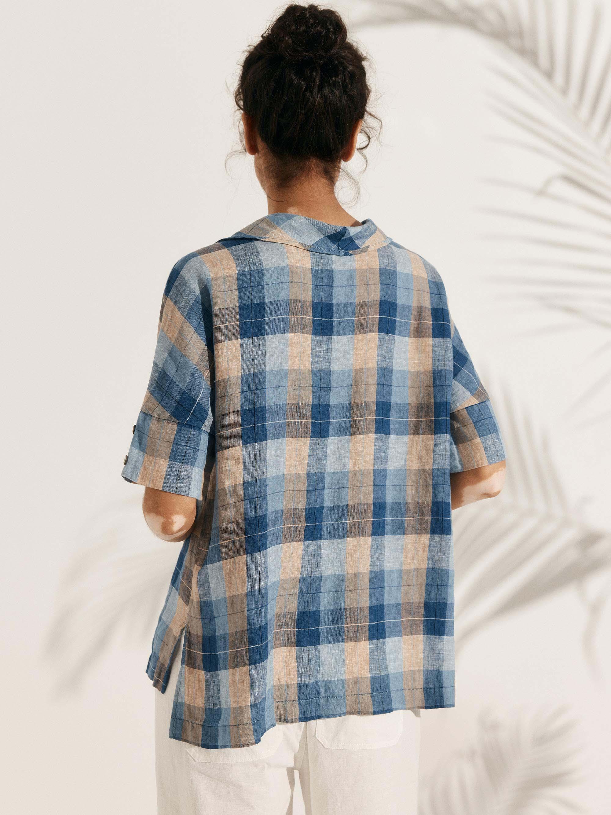 Chemise en lin aérée à col en V pour femmes | Haut d'été décontracté à manches courtes