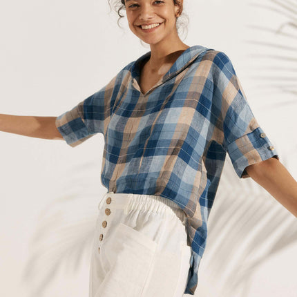 Women’s Airy Linen V-Neck Shirt | Short Sleeve Casual Summer Top