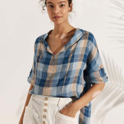 Women’s Airy Linen V-Neck Shirt | Short Sleeve Casual Summer Top