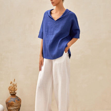 Women’s Airy Linen V-Neck Shirt | Short Sleeve Casual Summer Top