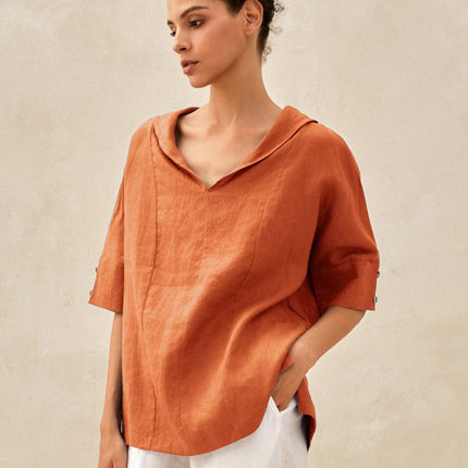 Women’s Airy Linen V-Neck Shirt | Short Sleeve Casual Summer Top