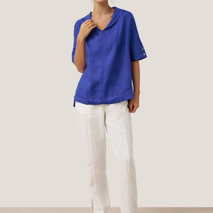 Women’s Airy Linen V-Neck Shirt | Short Sleeve Casual Summer Top