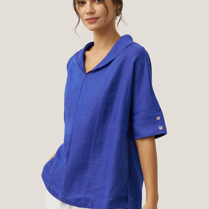 Women’s Airy Linen V-Neck Shirt | Short Sleeve Casual Summer Top