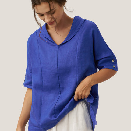 Women’s Airy Linen V-Neck Shirt | Short Sleeve Casual Summer Top