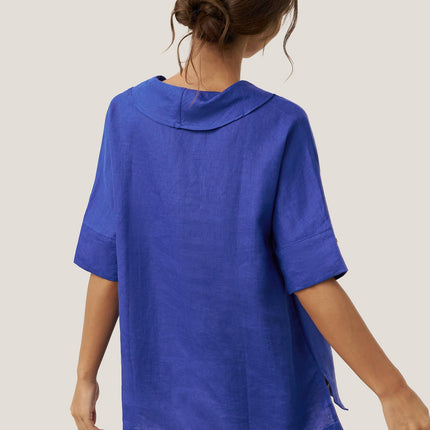 Women’s Airy Linen V-Neck Shirt | Short Sleeve Casual Summer Top
