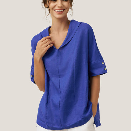 Women’s Airy Linen V-Neck Shirt | Short Sleeve Casual Summer Top