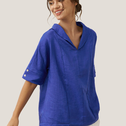 Women’s Airy Linen V-Neck Shirt | Short Sleeve Casual Summer Top
