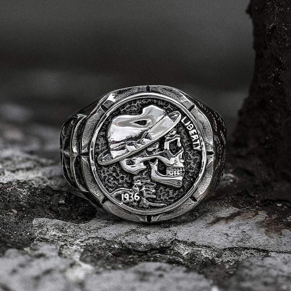 1936 Hobo Nickels Liberty Stainless Steel Skull Ring 0