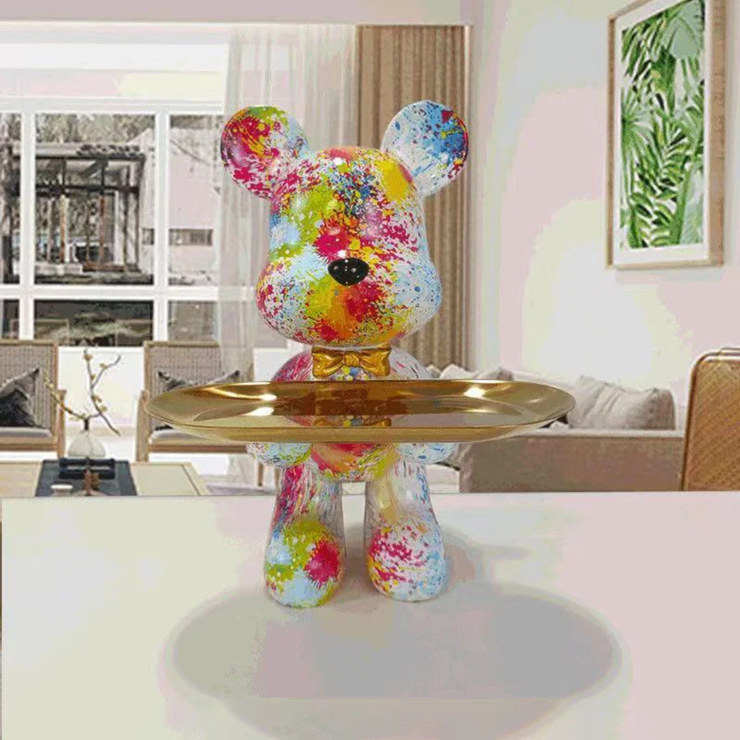 Modern Blue and Gold Bear Figurine with Luxurious Decorative Style for Contemporary Interiors