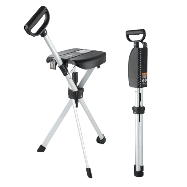 2-IN-1 Folding Walking Stick with Seat 0