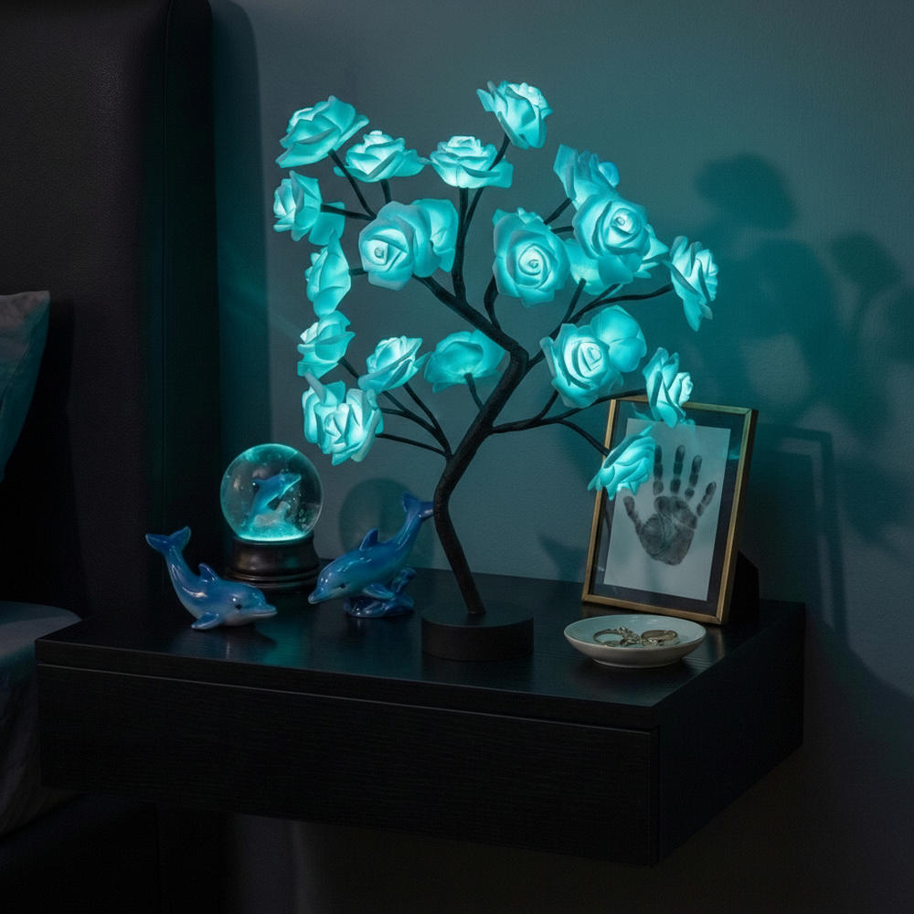 Lighted Rose Tree Lamp – Tabletop Tree With Glowing Rose Blossoms