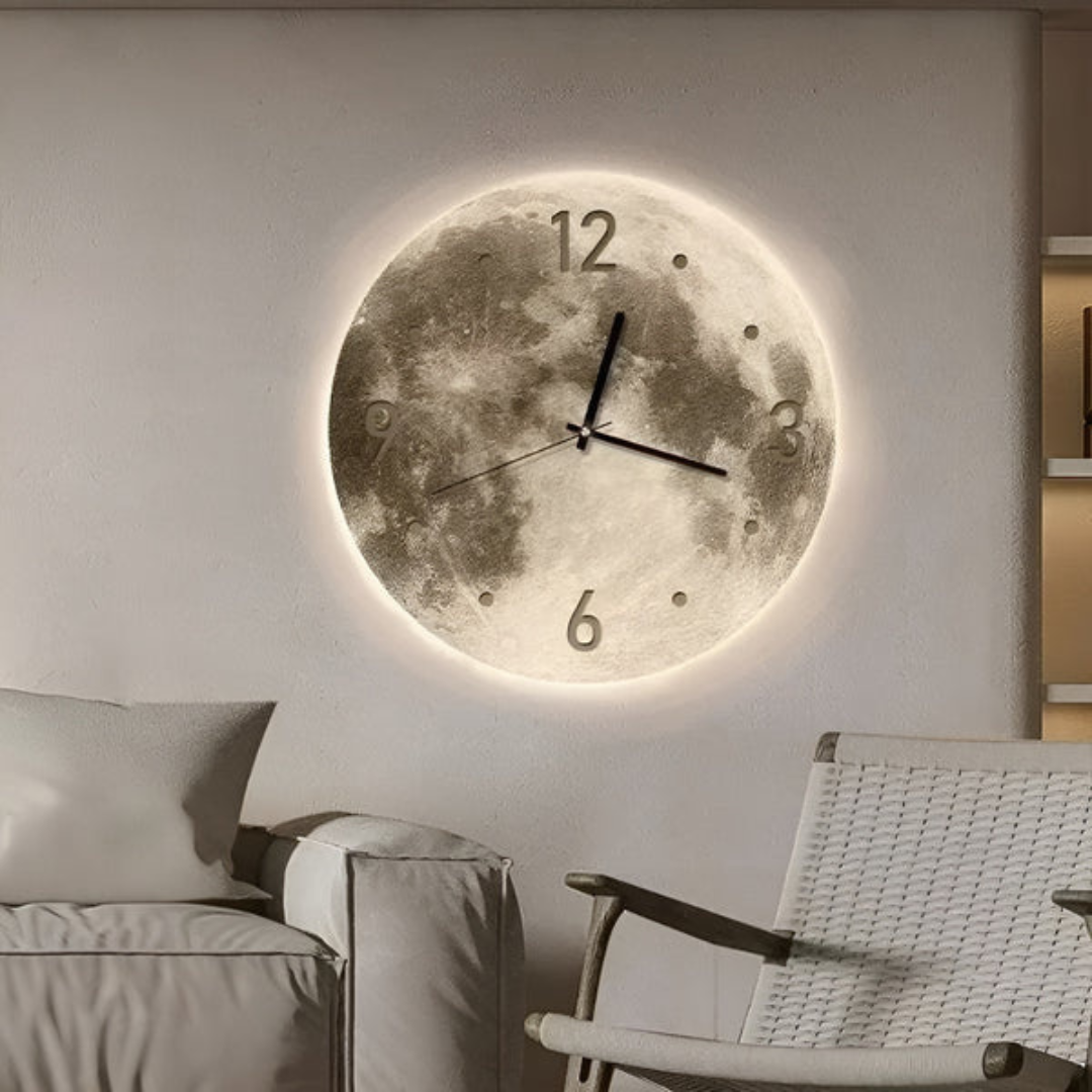 Moon – Stor Dekorativ Vægur med måne-design og Stilrent Kvartsurværk