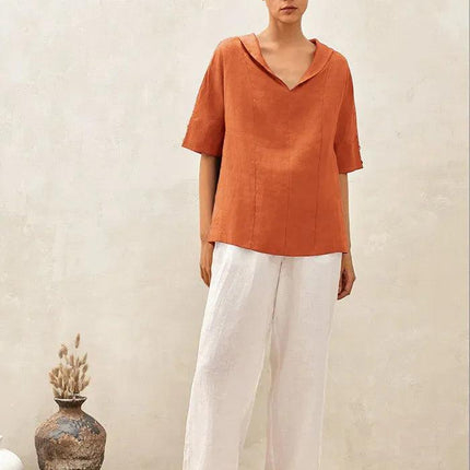 Women’s Airy Linen V-Neck Shirt | Short Sleeve Casual Summer Top