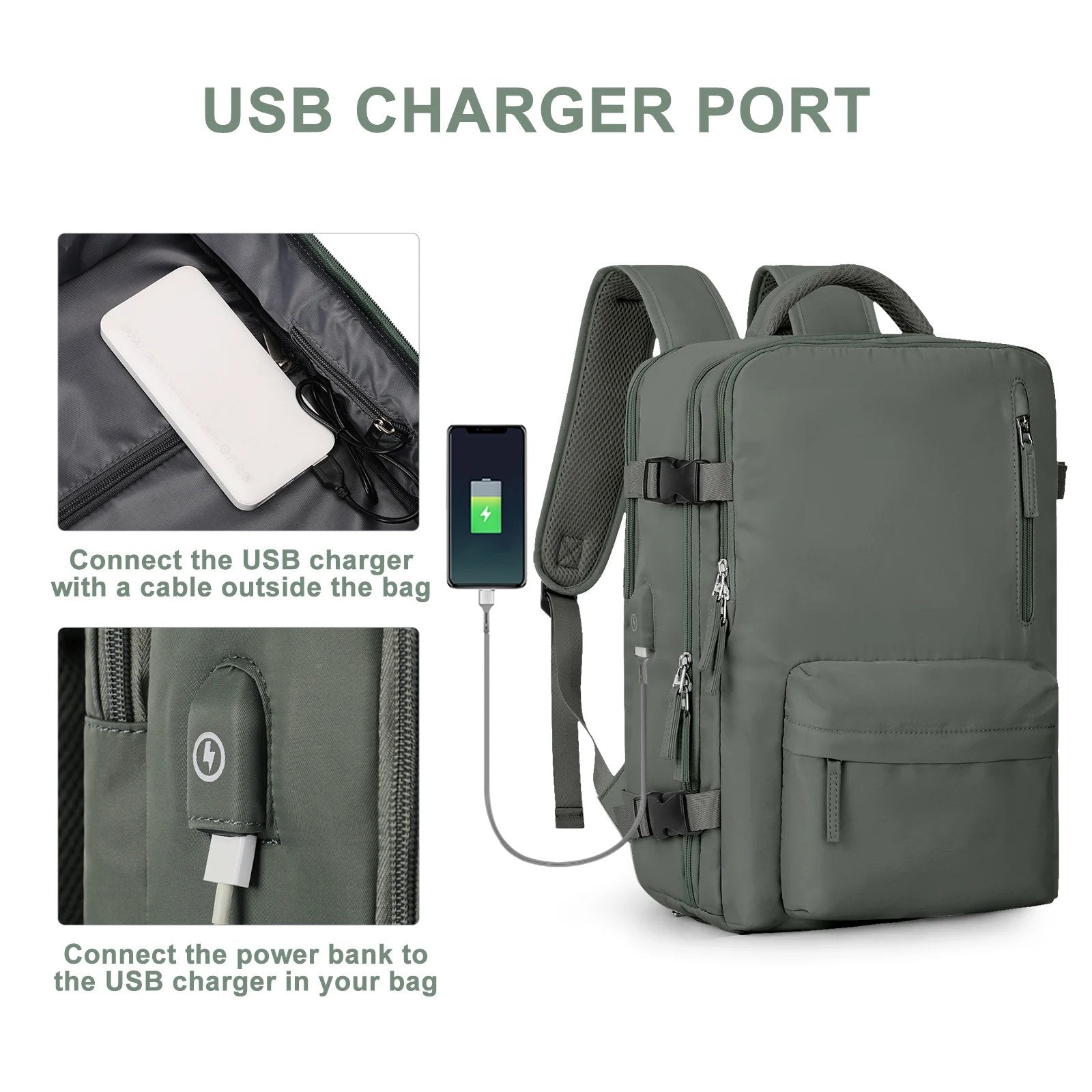 Sac à dos de voyage étanche avec charge USB, poche antivol et rangement multi-compartiments
