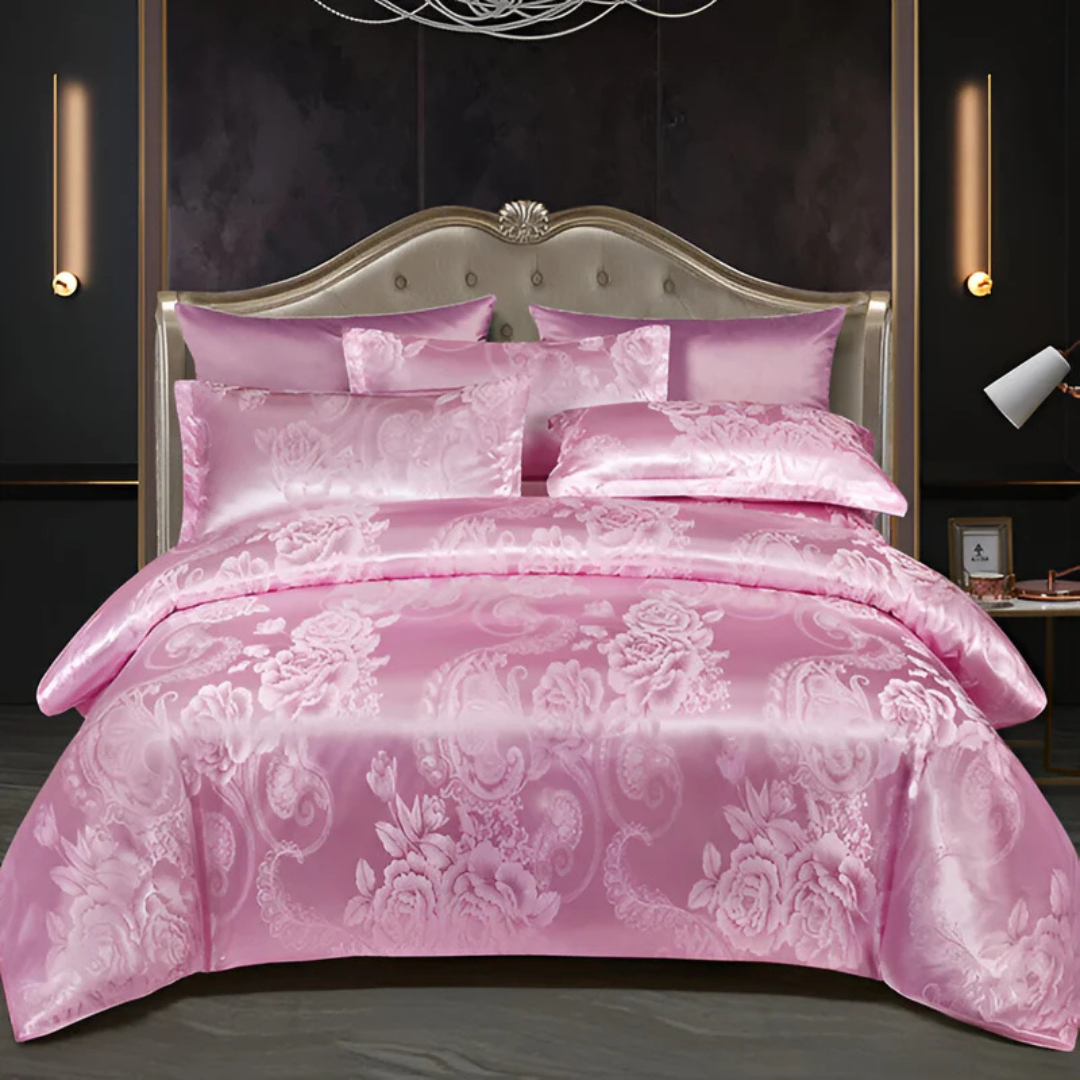 Ensemble de housse de couette en satin jacquard de luxe avec confort doux et respirant pour chambres élégantes