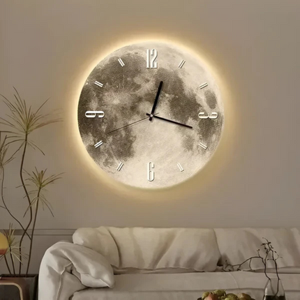 Wall Clock – Modern Moon-Inspired Wooden Design with Quiet Analog Movement