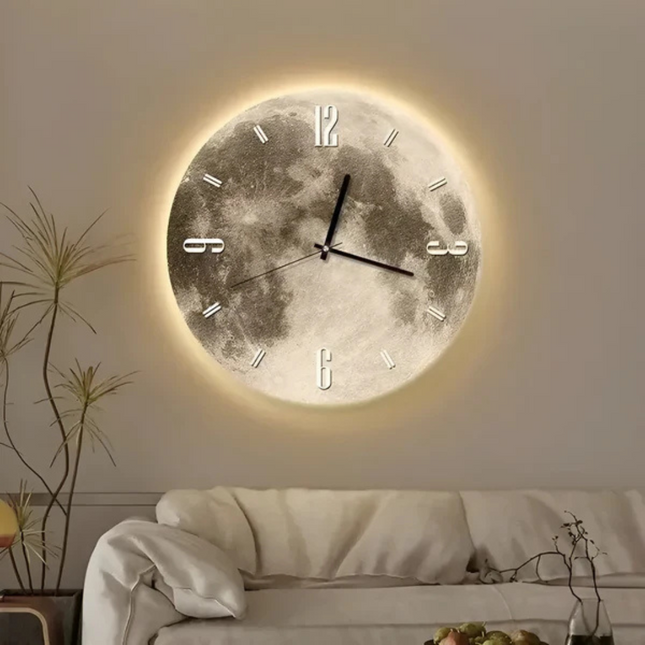 Wall Clock – Modern Moon-Inspired Wooden Design with Quiet Analog Movement