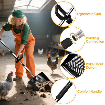 3 in 1 Metal Poop Scooper & Rake & Screen, For Chickens, Dogs, Horses, and Cats 2