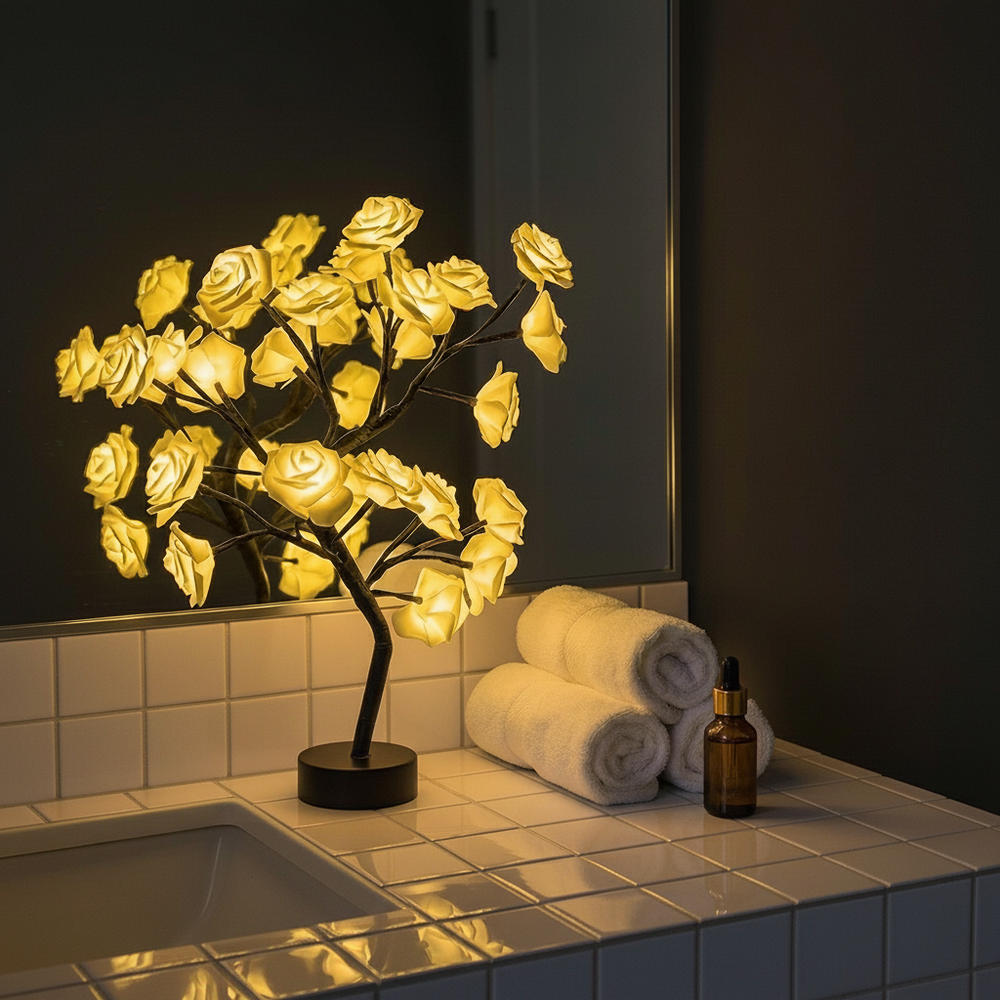 Lighted Rose Tree Lamp – Tabletop Tree With Glowing Rose Blossoms