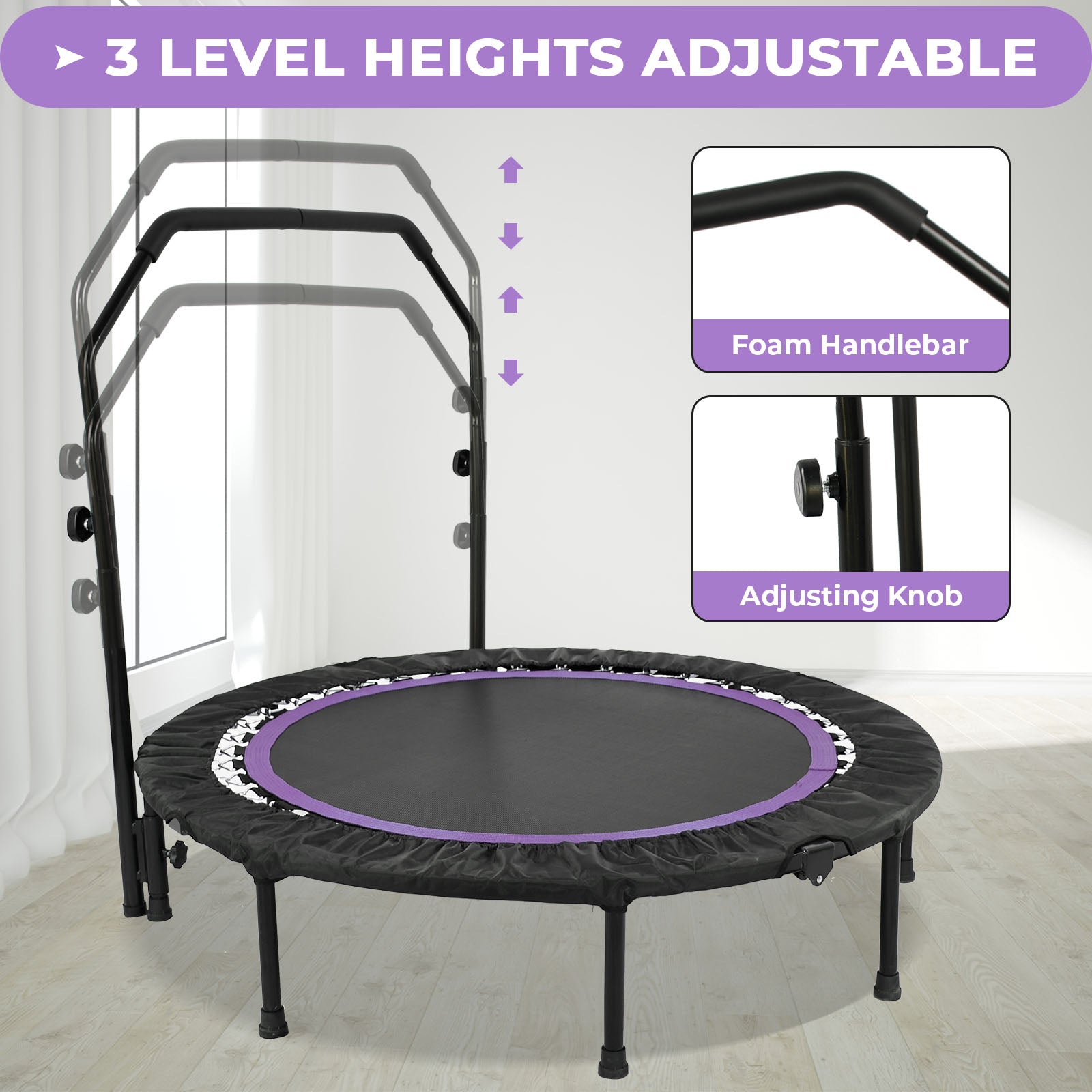 48 Inch Foldable Kids Trampoline with Adjustable Handle for Safe Fun 8