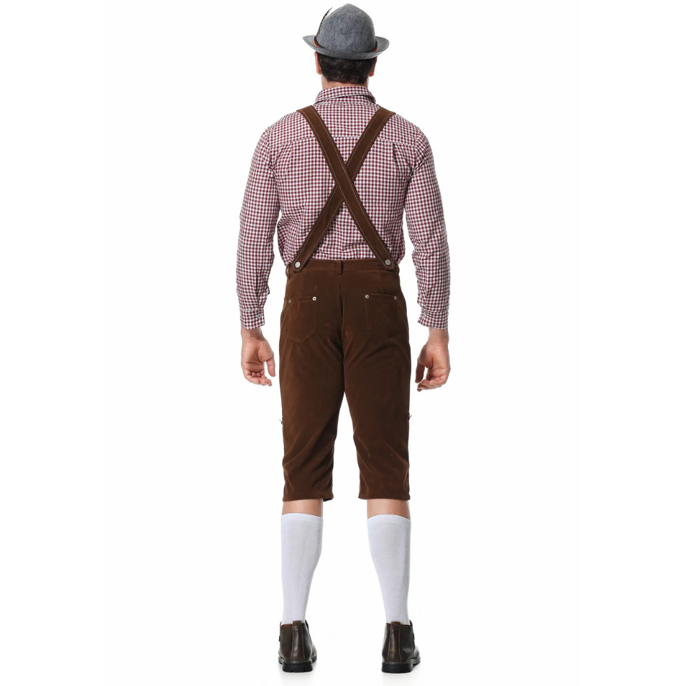 Tevako Lederhosen Kostuum Driedelig - Voor Heren met Geruit Overhemd en Hoed