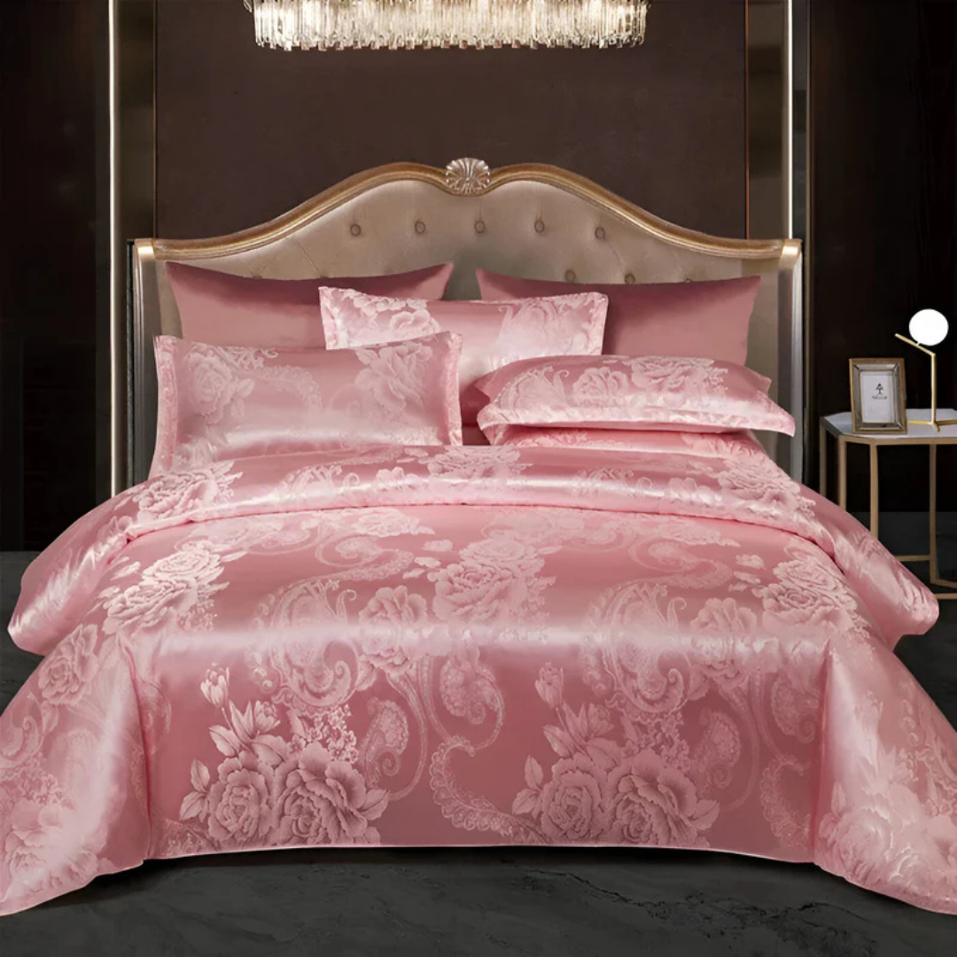 Ensemble de housse de couette en satin jacquard de luxe avec confort doux et respirant pour chambres élégantes