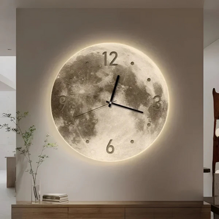 Wall Clock – Modern Moon-Inspired Wooden Design with Quiet Analog Movement