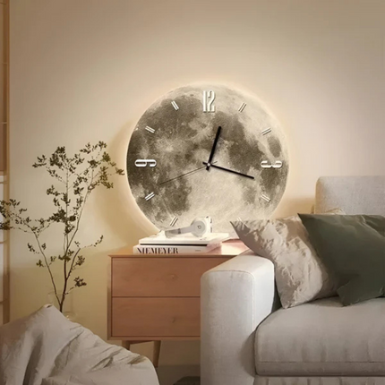 Wall Clock – Modern Moon-Inspired Wooden Design with Quiet Analog Movement