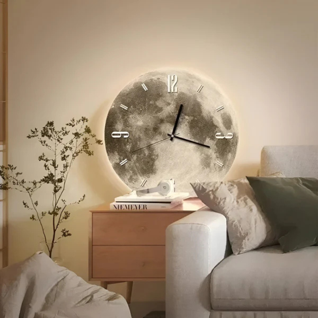 Moon – Stor Dekorativ Vægur med måne-design og Stilrent Kvartsurværk
