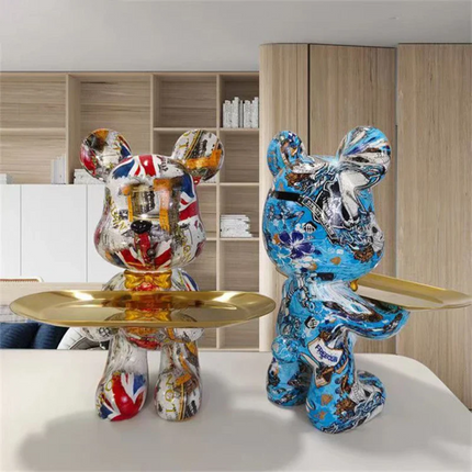 Modern Blue and Gold Bear Figurine with Luxurious Decorative Style for Contemporary Interiors