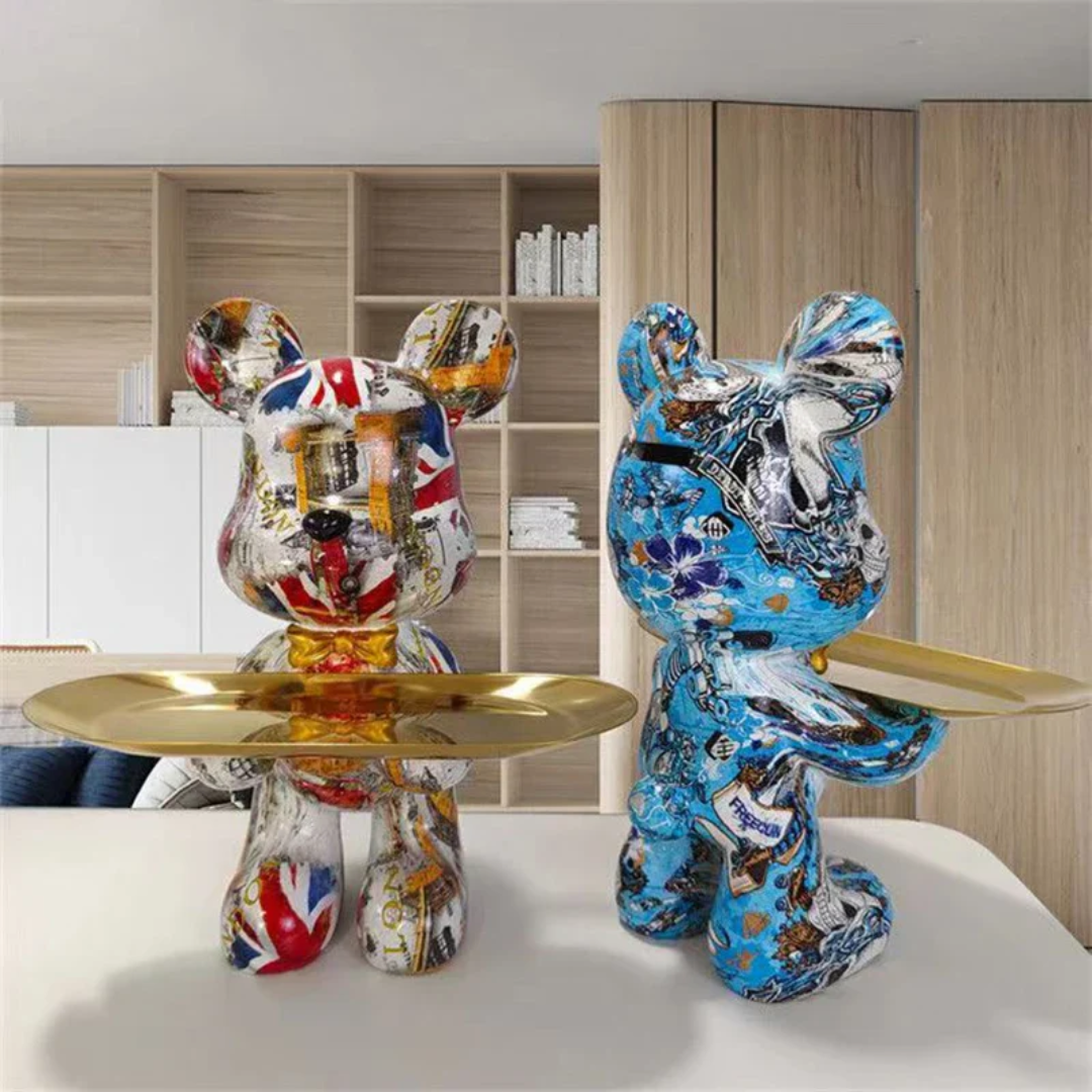 Modern Blue and Gold Bear Figurine with Luxurious Decorative Style for Contemporary Interiors