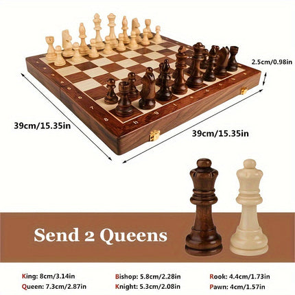 Wooden Chess Set – Foldable Tournament Board with Storage & Handcrafted Pieces
