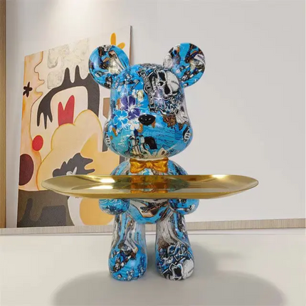 Modern Blue and Gold Bear Figurine with Luxurious Decorative Style for Contemporary Interiors