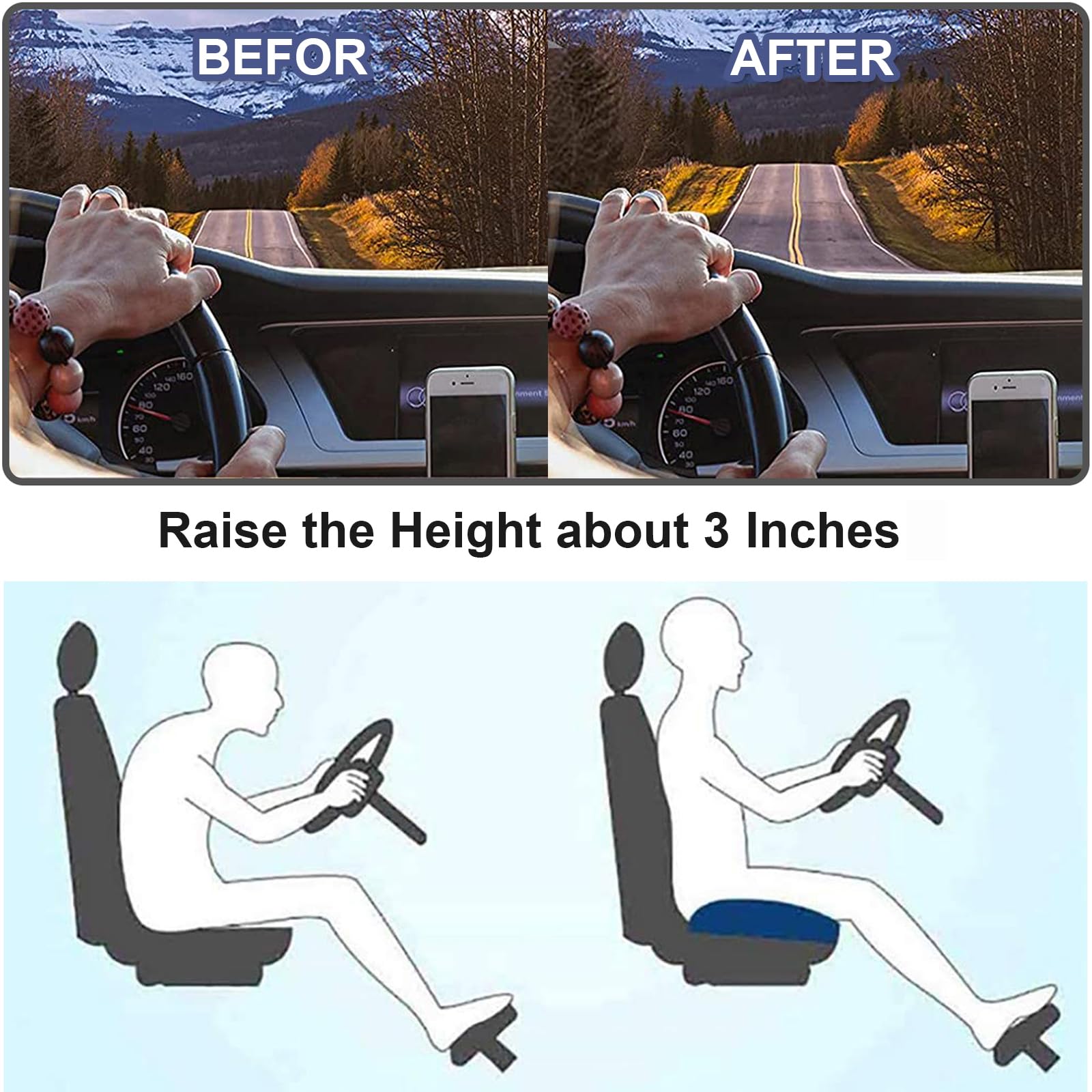 Car Booster Seat Cushion for Improved Visibility and Driving Comfort