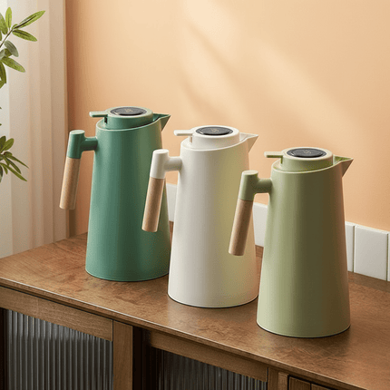 Thermal Carafe – Double-Wall Insulation, Lid Temperature Display & Wooden Handle
