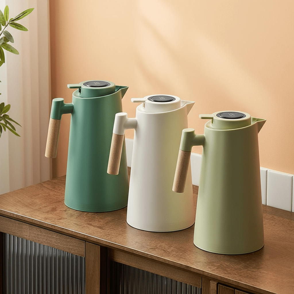 Thermal Carafe – Double-Wall Insulation, Lid Temperature Display & Wooden Handle