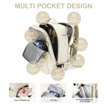 Waterproof Travel Backpack with USB Charging, Anti-Theft Pocket and Multi-Compartment Storage