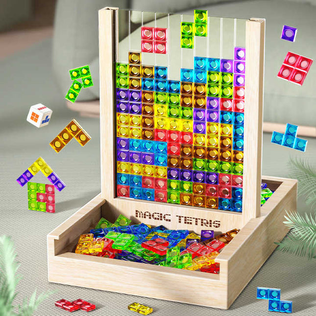 Wooden Tetris Puzzle Board – Eco-Friendly Logic Game for Kids and Adults