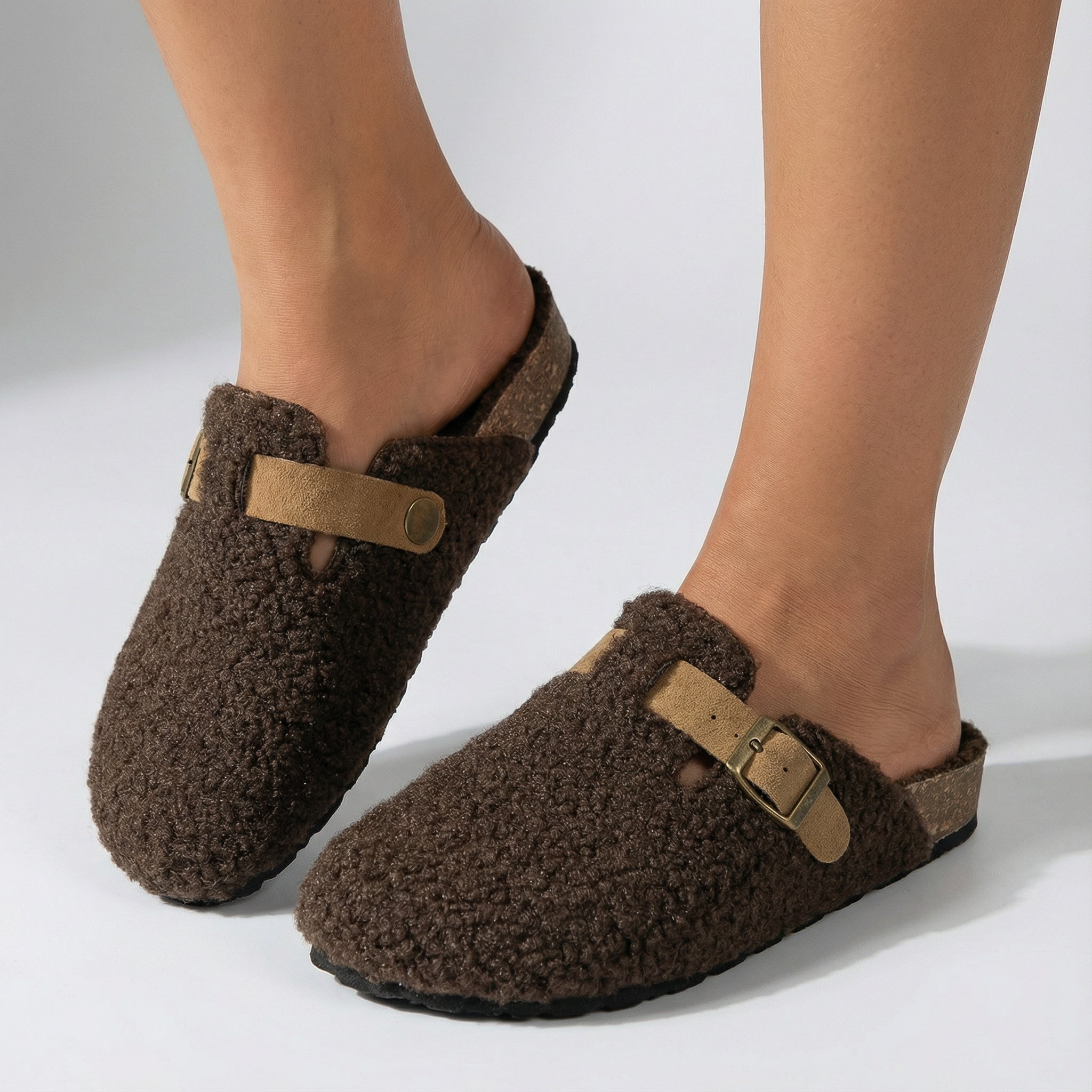 Women’s Teddy Slippers – Soft Mule Design, Adjustable Buckle & Supportive Sole