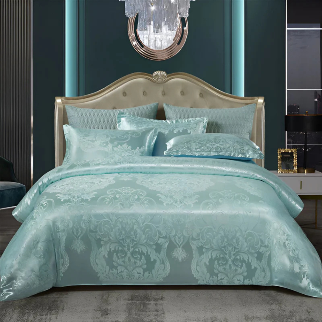 Ensemble de housse de couette en satin jacquard de luxe avec confort doux et respirant pour chambres élégantes