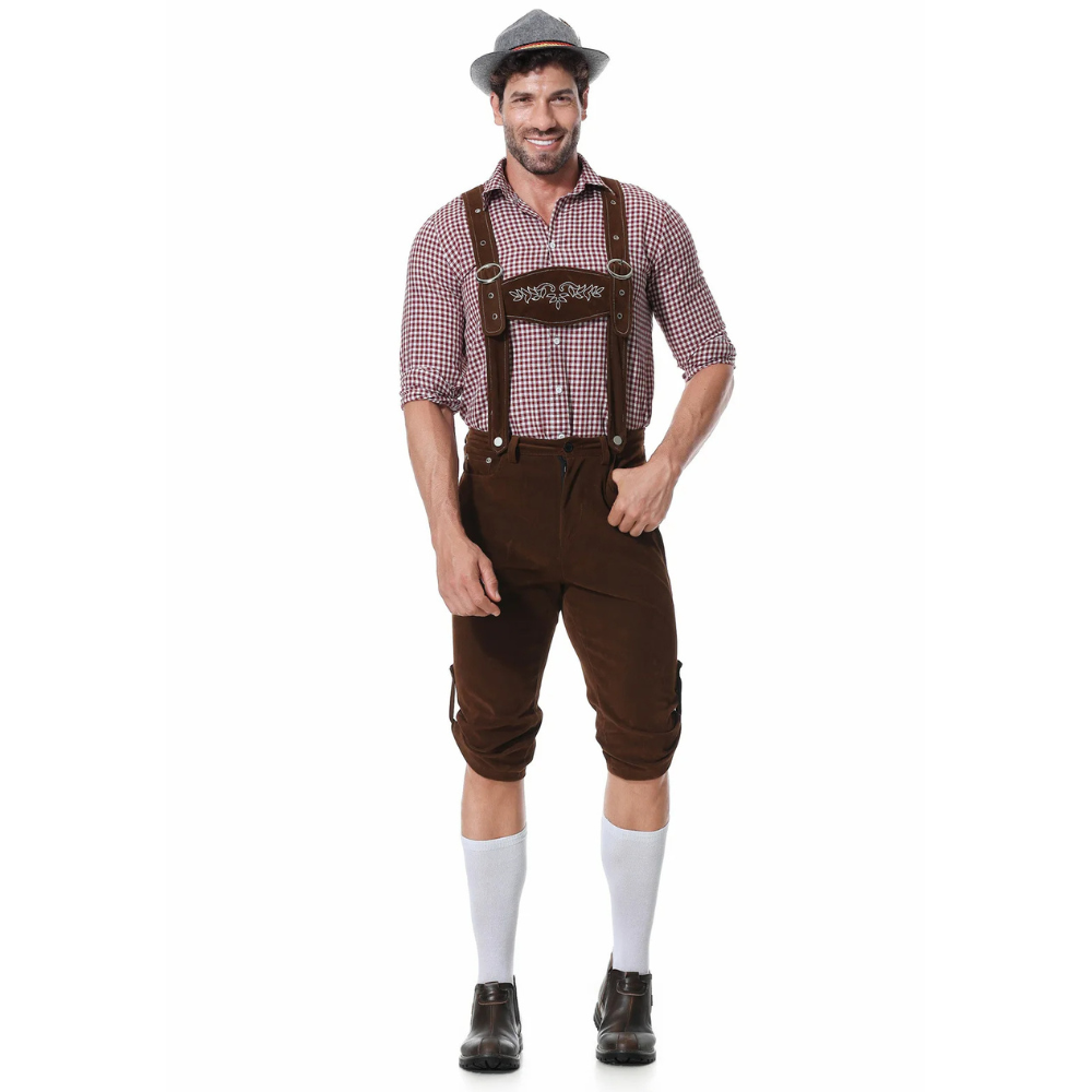 Tevako Lederhosen Kostuum Driedelig - Voor Heren met Geruit Overhemd en Hoed